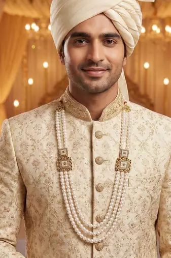   pearl beads dulha groom sherwani mala for   for wedding | layered mala | perfect for groom
