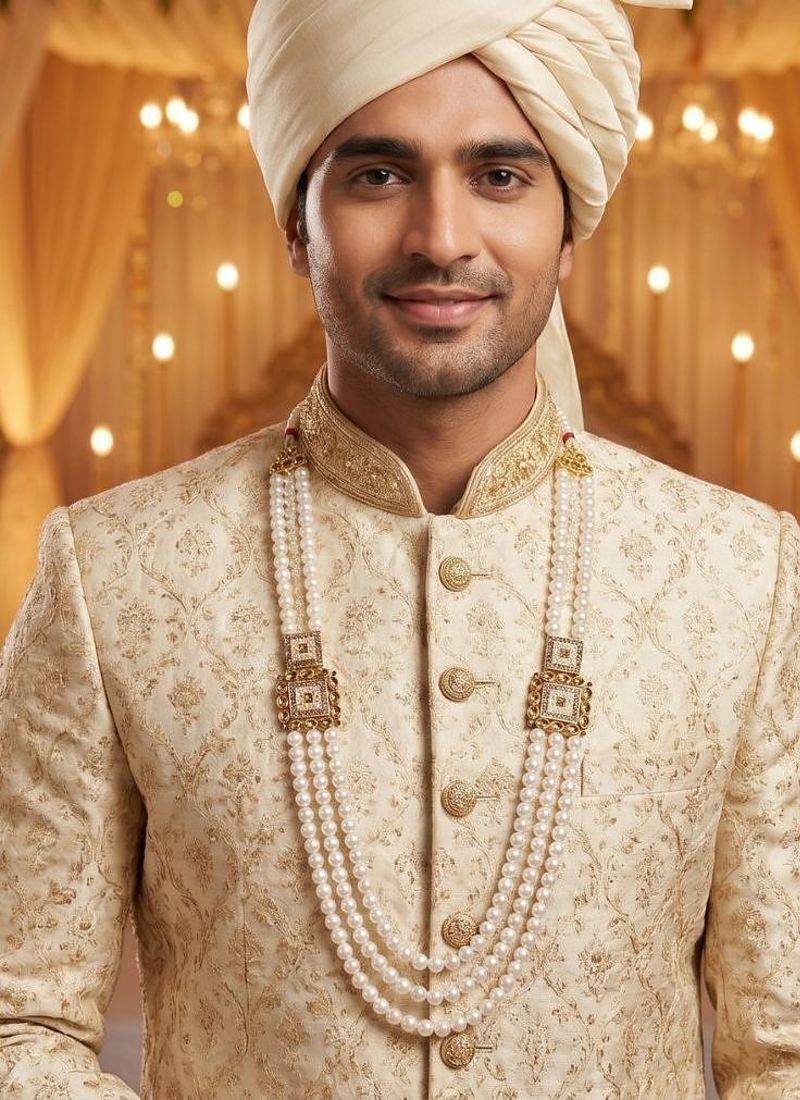   pearl beads dulha groom sherwani mala for   for wedding | layered mala | perfect for groom