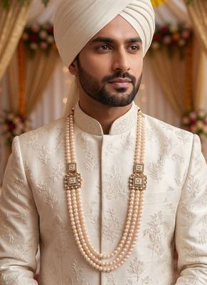   pearl beads dulha groom sherwani mala for   for wedding | layered mala | perfect for groom 5