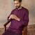 Men purple silk blend embroidered straight kurta sets
