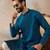 Men blue silk blend embroidered straight kurta sets
