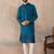 Men blue silk blend embroidered straight kurta sets