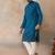 Men blue silk blend embroidered straight kurta sets