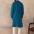 Men blue silk blend embroidered straight kurta sets