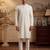 Men off white silk blend embroidered straight kurta sets