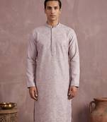 Men lavender silk blend embroidered straight kurta sets