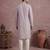 Men lavender silk blend embroidered straight kurta sets