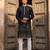 Men black silk blend embroidered straight kurta sets