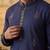 Men blue silk blend embroidered straight kurta sets