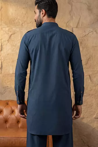 Men blue viscose rayon solid straight pathani set