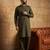 Men green viscose rayon solid straight pathani set