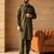 Men green viscose rayon solid straight pathani set