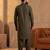 Men green viscose rayon solid straight pathani set