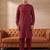Men red viscose rayon solid straight pathani set