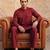Men red viscose rayon solid straight pathani set