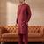 Men red viscose rayon solid straight pathani set