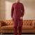 Men red viscose rayon solid straight pathani set