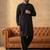 Men black viscose rayon solid straight pathani set