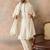 Men white chanderi silk woven design floral straight kurta sets