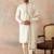 Men white chanderi silk woven design floral straight kurta sets