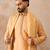 Men peach chanderi silk woven design floral straight kurta sets