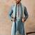 Men blue silk blend woven design floral straight kurta sets