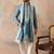 Men blue silk blend woven design floral straight kurta sets