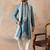 Men blue silk blend woven design floral straight kurta sets