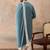 Men blue silk blend woven design floral straight kurta sets