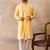 Men yellow silk blend woven design floral straight kurta sets