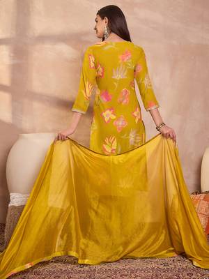 Women yellow viscose floral printed straight kurta sets 4