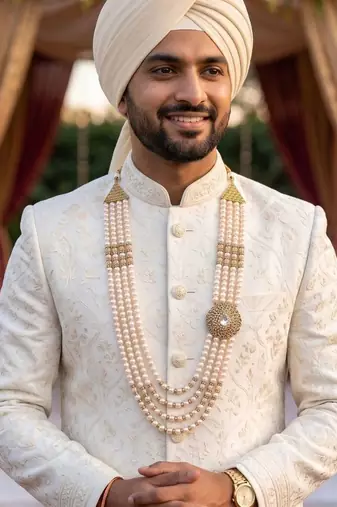   pearl beads dulha groom sherwani mala for   for wedding | layered mala | perfect for groom