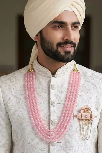   pearl beads dulha groom sherwani mala for   for wedding | layered mala | perfect for groom