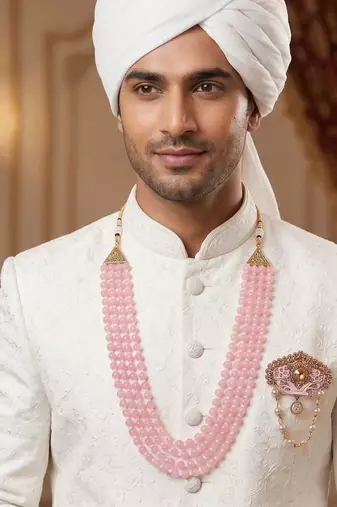  pearl beads dulha groom sherwani mala for   for wedding | layered mala | perfect for groom