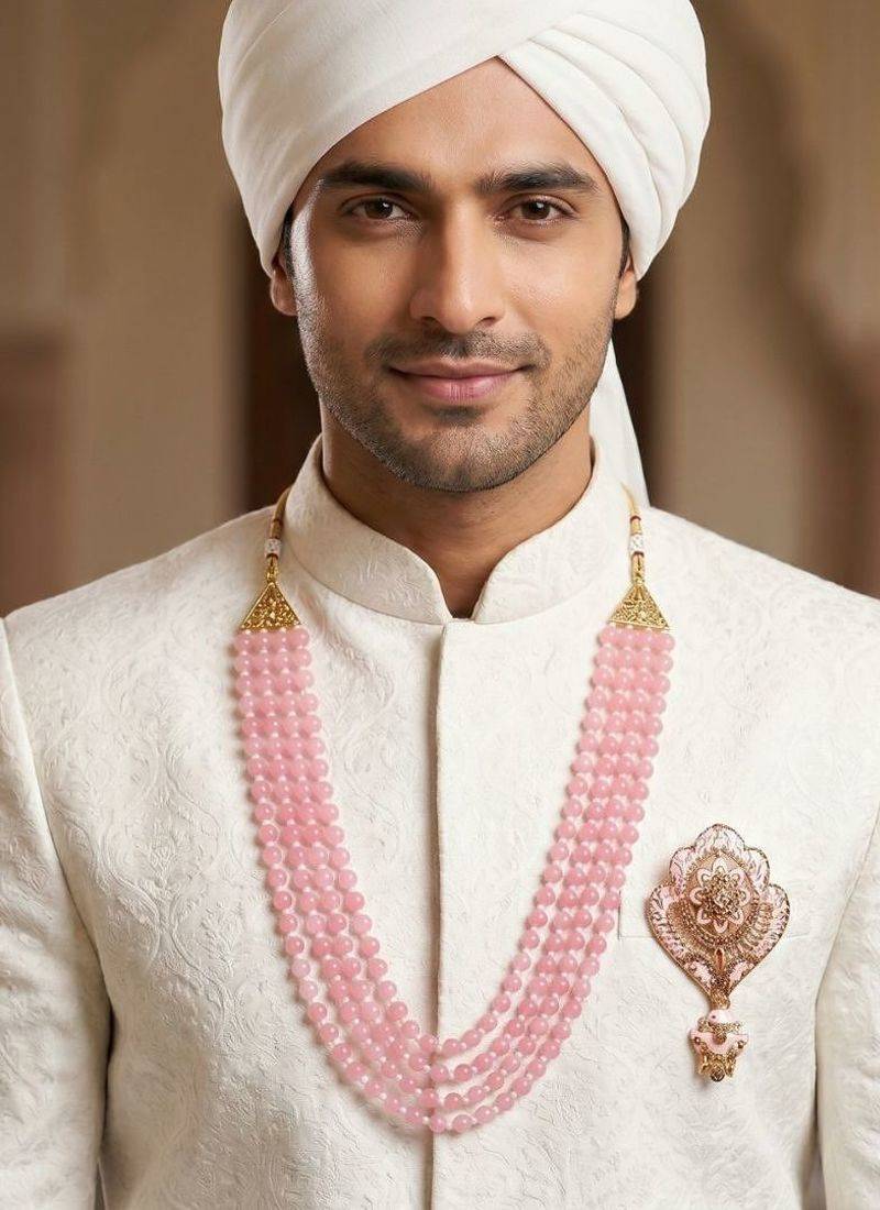   pearl beads dulha groom sherwani mala for   for wedding | layered mala | perfect for groom