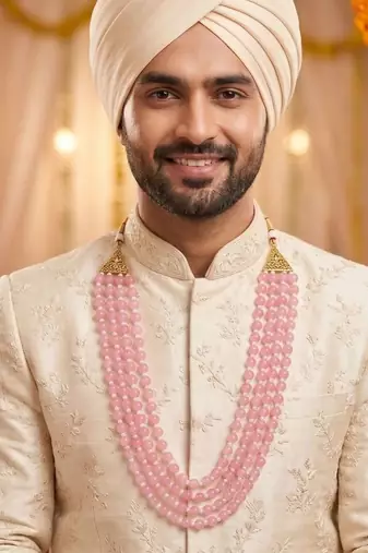   pearl beads dulha groom sherwani mala for   for wedding | layered mala | perfect for groom