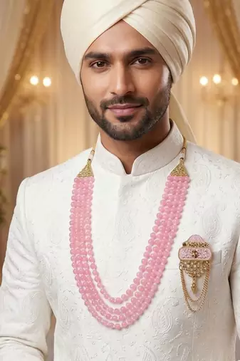   pearl beads dulha groom sherwani mala for   for wedding | layered mala | perfect for groom