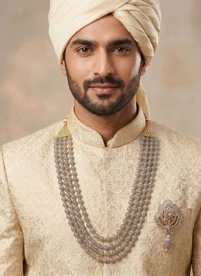   groom sherwani necklace moti mala layered for wedding | groom mala with brooch set 6