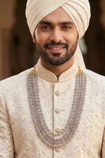   pearl beads dulha groom sherwani mala for   for wedding | layered mala | perfect for groom
