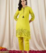 Women's Gorgeous Printed Work Cotton Fabric Straight Kurta Pant Set