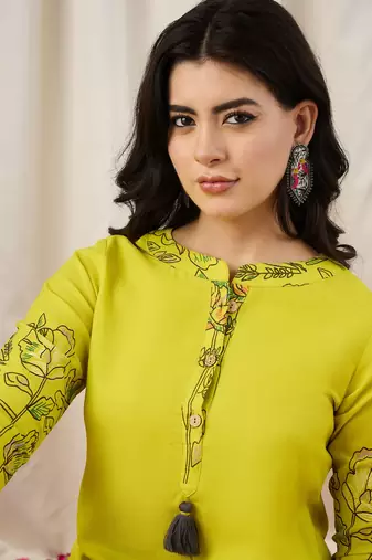 Women's Gorgeous Printed Work Cotton Fabric Straight Kurta Pant Set