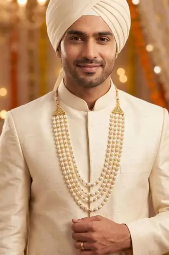   pearl beads dulha groom sherwani mala for   for wedding | layered mala | perfect for groom