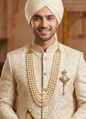   groom sherwani necklace moti mala layered for wedding | groom mala with brooch set 6