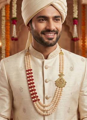   pearl beads dulha groom sherwani mala for   for wedding | layered mala | perfect for groom 5