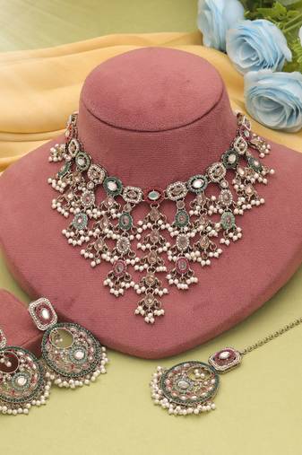 Multi color kundan necklace set