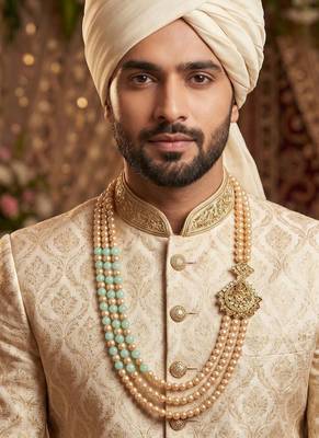   pearl beads dulha groom sherwani mala for   for wedding | layered mala | perfect for groom 5