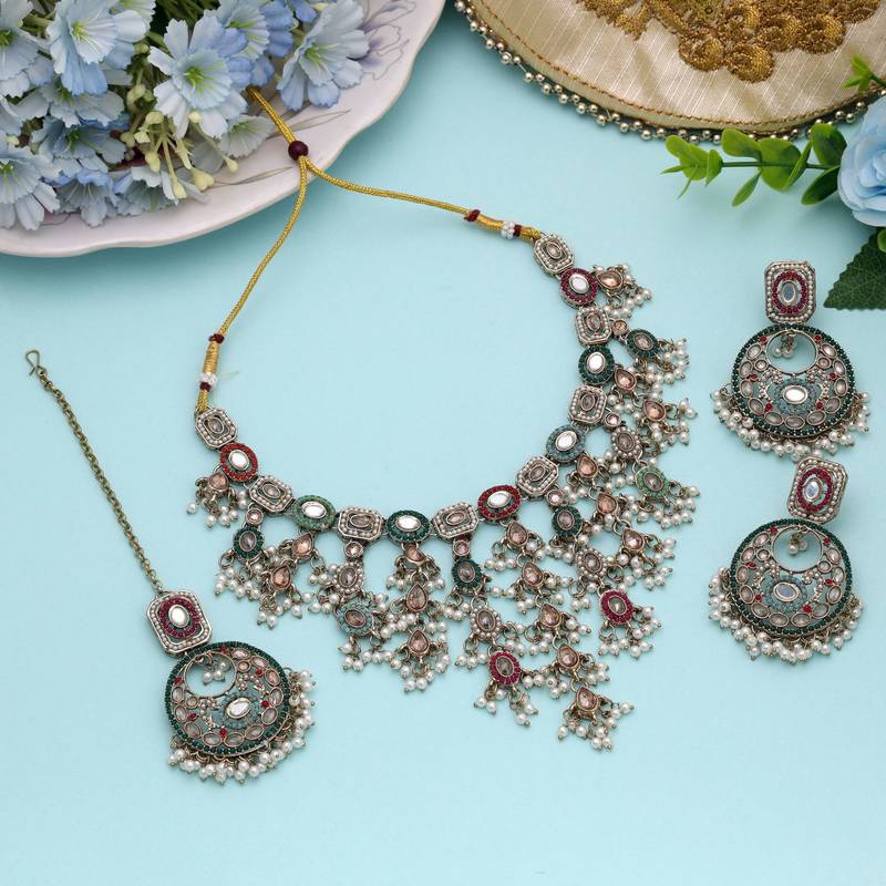 Multi color kundan necklace set