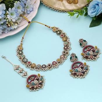 Multi color kundan necklace set 1