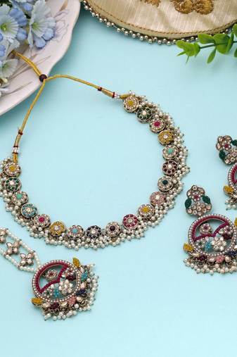 Multi color kundan necklace set