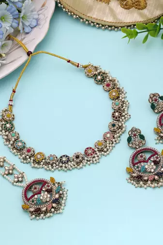 Multi color kundan necklace set